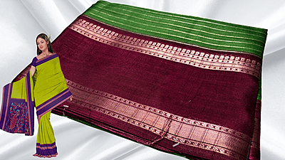 Tiger Silk Gold Jari Saree - Dark Green & Maroon Tiger Silk Gold Jari Saree - Dark Green & Maroon