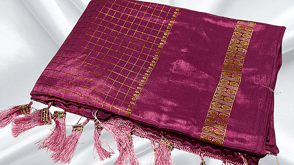 Premaloka Fancy Mysore Check Saree - Onion