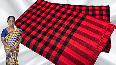 Jyotsna Soft Checks Cotton Saree - Black& Red