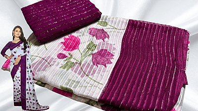 Champion Soft White Base Floral Saree - Plum Champion Soft White Base Floral Saree - Plum