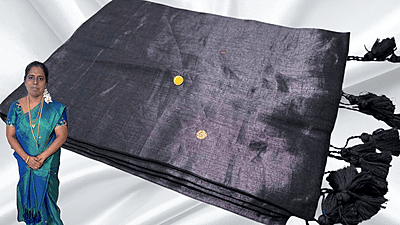 Khadi Tissue Mirror Work Saree - Black
