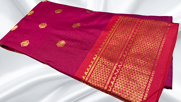 Gold Kanchi Semi Silk Saree - Dark Plum