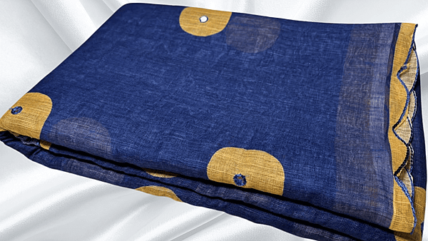 Linen Magic Kalamkari Design Saree - Dark Blue