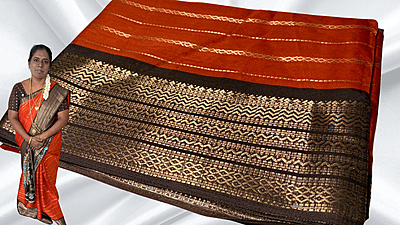 Kalyani Rusty Orange Chocolate Jari Saree Kalyani Rusty Orange Chocolate Jari Saree