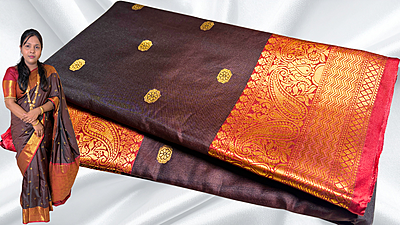 Chocolate Butta Fancy Silk Saree - Coffee Brown