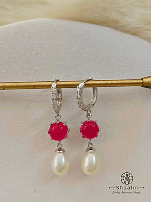 Pink pearl drop earrings