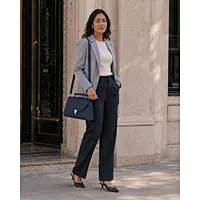 Executive Genuine Leather Structured Satchel Handbag - Midnight Navy