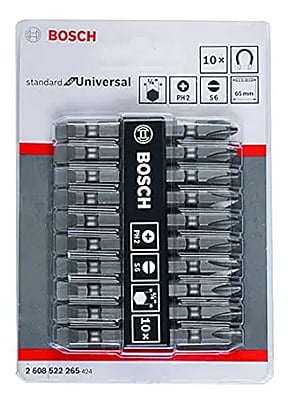 Bosch Professional Extra Hard, Double Ended Screwdriver Bits, Type Ph2-Sl, Length 65mm, Grey, Pack Of 10 Bosch Professional Extra Hard, Double Ended Screwdriver Bits, Type Ph2-Sl, Length 65mm, Grey, Pack Of 10