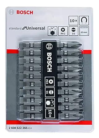 Bosch Professional Extra Hard, Double Ended Screwdriver Bits, Type Ph2-Sl, Length 65mm, Grey, Pack Of 10