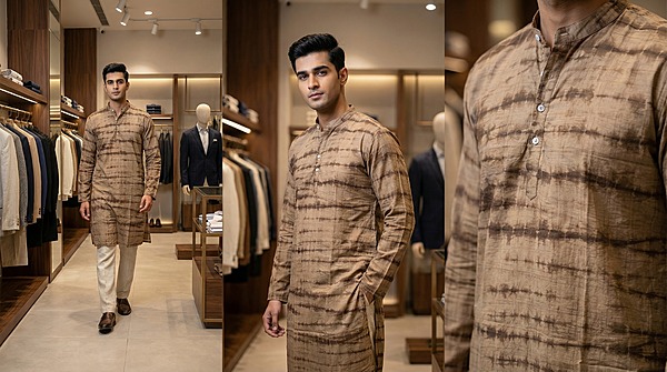 Kala Sanskruti Light Dark Chocolate Color Cotton Sibori Jents Kurta (3XL) Elegant Traditional Cotton Satin Kurta For Jents