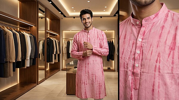 Kala Sanskruti Light Dark Pink Color Cotton Sibori Jents Kurta (XL) Elegant Traditional Cotton Satin Kurta For Jents