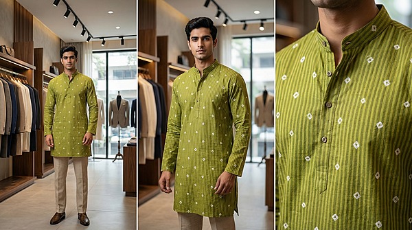 Kala Sanskruti All Over Mahendi Color Cotton Bandhani Jents Kurta (XL) Elegant Traditional Cotton Satin Kurta For Jents