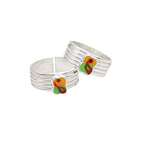 Silver Toe ring, Metti with Multi enamel design