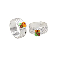 Silver Toe ring, Metti with Multi enamel design