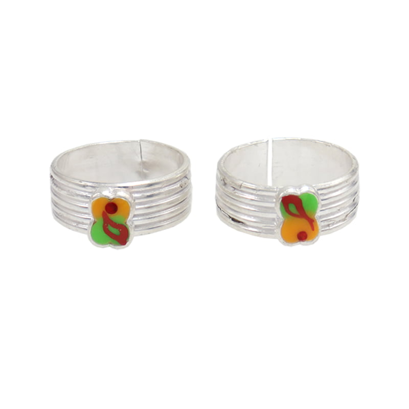 Silver Toe ring, Metti with Multi enamel design