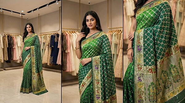 Kala Sanskruti Parrot Green & Mehndi Color Pure Banarasi Saree 6.5M Elegant Traditional Wear Graceful Pure Banarasi Saree Handcrafted Artistry for Woman