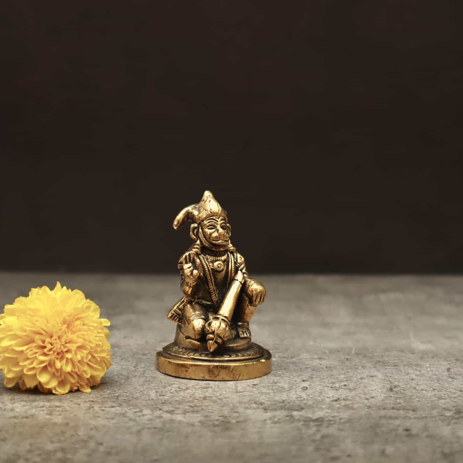 Brass Sitting God Hanuman Idol - 3 inch Height | Majestic Brass Idol of Sitting Lord Hanuman for Devotional Adornment