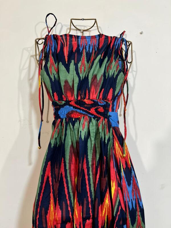 Leher's Sleeve-Less Fit & Flare Dress - Black with colourful Ikkhat