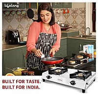 Lifelong 2 Burner Gas Stove Top for Kitchen - Manual Ignition Cooktop with Stainless Steel for Kitchen, ISI Certified