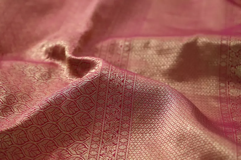 Grey & Pink Paisley Silk Saree with Rich Zari Pallu