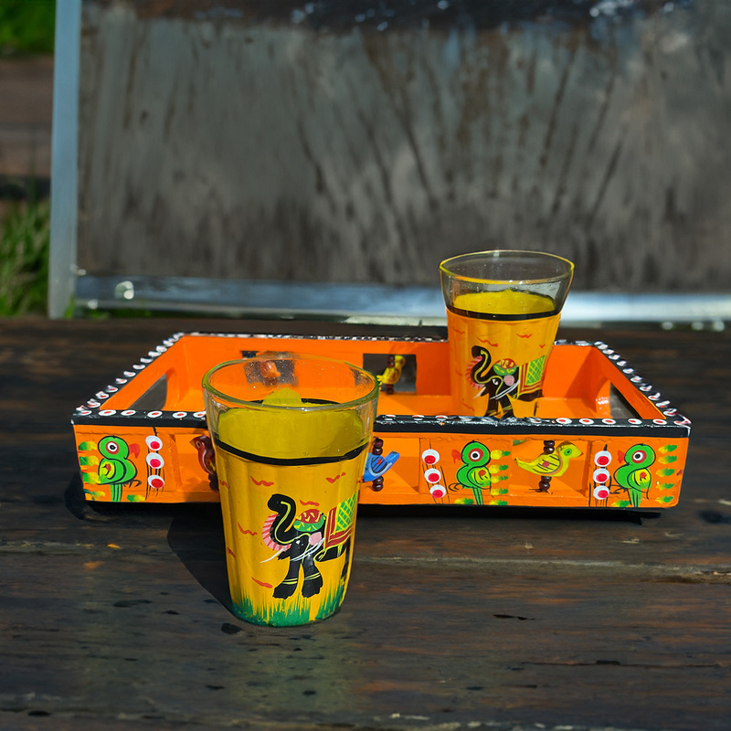 Vibrant Folk Art Tea Tray Set