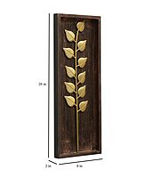 Rustic Dark Wood & Gold Leaf Shadow Box Wall Art - 20" x 8" Botanical Wall Decor