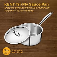KENT Triply Sauce Pan 18 Cm With Ss Lid 2.2 L