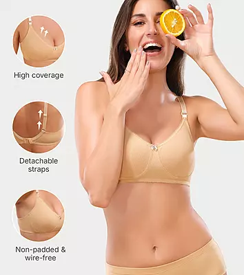 ENAMOR Comfort Shaper with Plush Side Shaper Panel Women's Cotton Everyday T-Shirt Bra - Detachable Straps, Non Padded, Wirefree, High Coverage A055