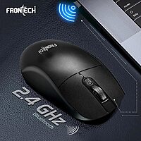 Frontech MS-0056 Wireless Optical Mouse – 2.4GHz | 1600 DPI | USB Nano Receiver | Ergonomic Design | Black | PC & Laptop Mouse