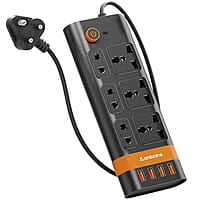 Ambrane Extension Board, 10 Ports with 4 USB Ports + 6 Power Sockets Smart Electric Surge Protector Multi Plug with 2500W, 3Mtr Cord Length, 2.1A USB Output Smartstrip