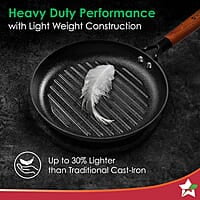Wonderchef Pre-Seasoned Ferro Light 24cm Grill Pan 2.5MM Acacia Wooden Handles