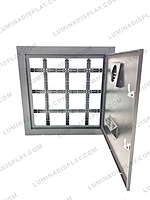Square MS GI outdoor LED cabinet 768 x 768 mm for 192 x 192 modules, back service – Lumina