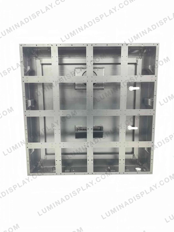 Square MS GI outdoor LED cabinet 768 x 768 mm for 192 x 192 modules, back service – Lumina