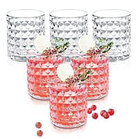 Treo by Milton Knitts 260 Glass Tumblers, Transparent, Knitt Textured Design Glasses Set of 6, 260 ml Each Ideal for Water, Juice, Cocktails, Mocktails