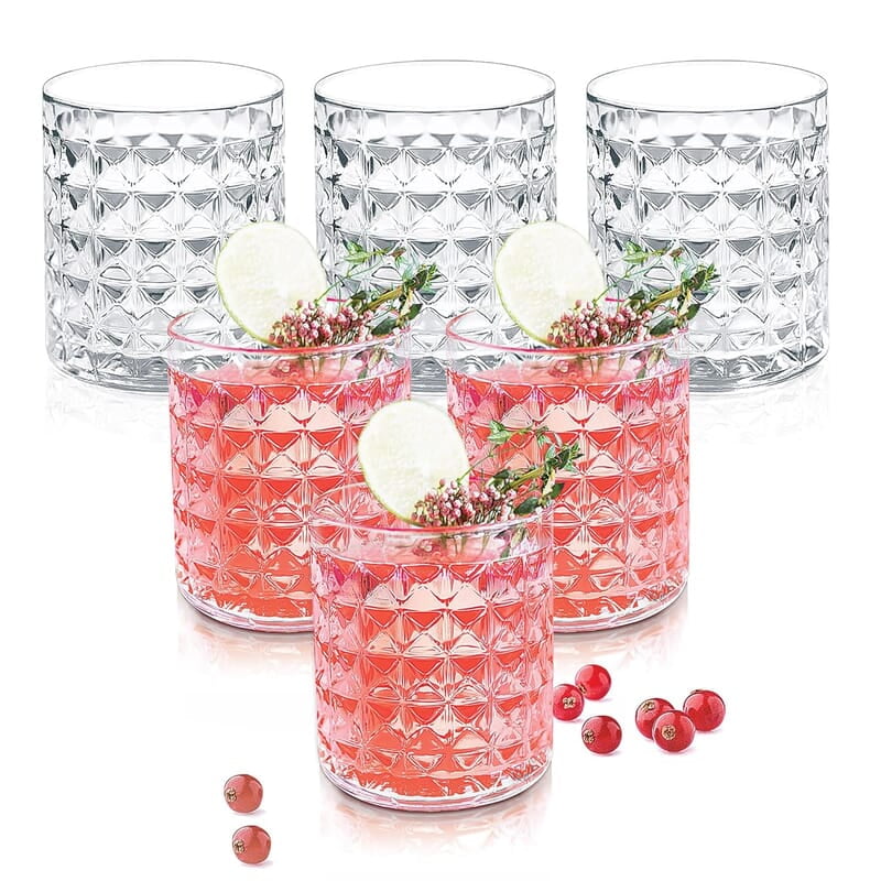 Treo by Milton Knitts 260 Glass Tumblers, Transparent, Knitt Textured Design Glasses Set of 6, 260 ml Each Ideal for Water, Juice, Cocktails, Mocktails