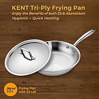 KENT Triply Frying Pan 26 CM with SS Lid 2.3 L