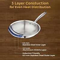 KENT Triply Kadai Wok 18 CM with SS Lid 1.6 L