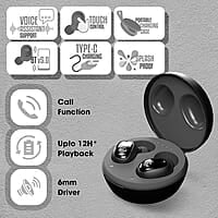 ZEBRONICS ZEB-SOUND BOMB 1 TWS Earbuds with BT5.0, Up to 12H Playback, Touch Controls, Voice Assistant, Splash Proof with Type C Portable Charging Case