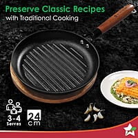 Wonderchef Pre-Seasoned Ferro Light 24cm Grill Pan 2.5MM Acacia Wooden Handles