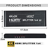 uPort 1x4 HDMI Splitter – 1 Input, 4 Output Ports | Supports 3D 4K x 2K @ 30Hz Full HD | Multi-Monitor Adapter for TVs | Black