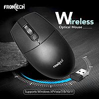 Frontech MS-0056 Wireless Optical Mouse – 2.4GHz | 1600 DPI | USB Nano Receiver | Ergonomic Design | Black | PC & Laptop Mouse