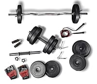 Lifelong PVC Home Gym Set 10Kg Plate 3Feet Curl Rod and Dumbbells Rods with Gym Accessories