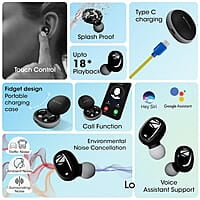 Zebronics Zeb-Sound Bomb N1 True Wireless In Ear Earbuds with ENC, Gaming Mode (up to 50ms), up to 18H Playback, Bluetooth V5.2, Fidget Case, Voice Assistant, Splash Proof, Type C, and Mic