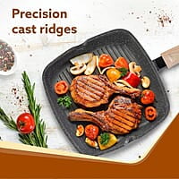 AGARO Imperial Granite Non Stick Grill pan with Glass Lid, 1.8L/ 24cm, Cast Aluminium Body