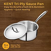 KENT Triply Sauce Pan 16 Cm With Ss Lid 1.5 L
