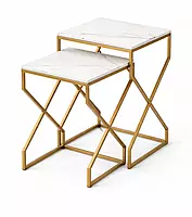 Kraftwark End Table Set Marble Inlay