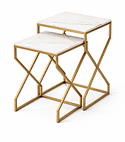 Kraftwark End Table Set Marble Inlay