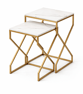 Kraftwark End Table Set Marble Inlay