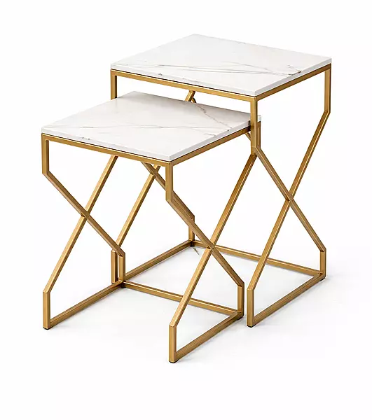 Kraftwark End Table Set Marble Inlay