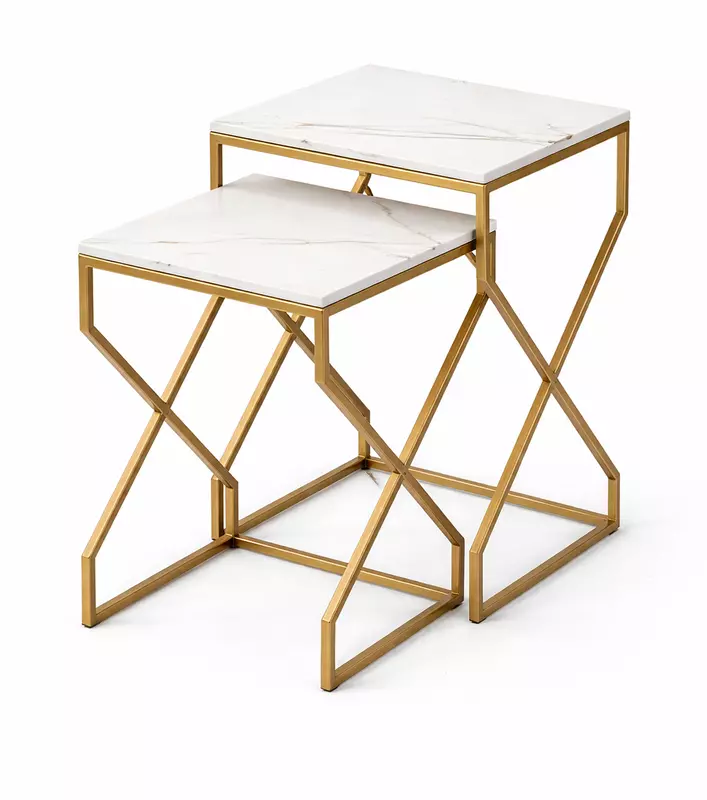 Kraftwark End Table Set Marble Inlay